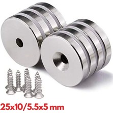 Epilons N35 25X10/5.5X5 mm Neodyum Mıknatıs 5 Adet, Yuvarlak, Nikel Kaplamalı Kaliteli ve Dayanıklı Ürün