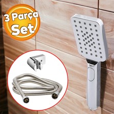 Badem10 Lüks Duş Başlığı Set Banyo Fişkiyesi Seti Dikdörtgen Fiskiye Telefon Fonksiyonlu Başlık Metal Hortum
