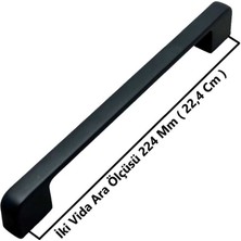 Koldoor Arel Mat Siyah Tv Ünitesi Vestiyer Yatak Odası Mutfak Dolap Çekmece Kulpu 224 mm (22,4 Cm) 2 Adet