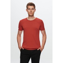 TWN Slim Fit Kiremit Düz Örgü Rayon Örme T-Shirt 0EF069421003M