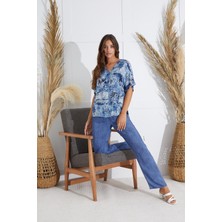 Kadın Kısa Kol Önden Düğmeli Lacivert Pijama Takım C2T5N551