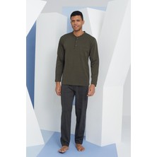 Kly Erkek Uzun Kol Midi Yaka Oliv Pijama Takımı C9T2N5O3