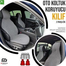 Drs Tuning S-Dizayn Oto Koltuk Koruyucu Kılıf Çizgili Füme Beyaz Universal 2 Parça Ön A+ Kalite