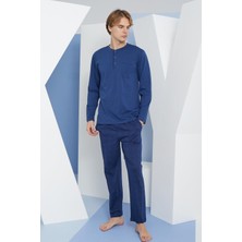 Kly Erkek Uzun Kol Midi Yaka Indigo Pijama Takımı C9T2N5O8