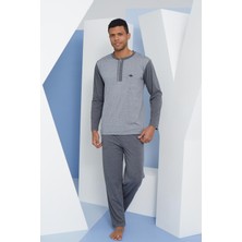 Kly Erkek Uzun Kol Midi Yaka Antrasit Pijama Takımı C9T2N5O7