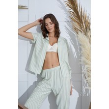 Kadın Kısa Kol Önden Düğmeli Su Yeşili Pijama Takım C6T2N951