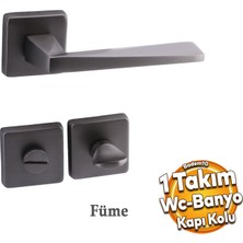Badem10 Vista Mat Füme Wc Banyo Uyumlu Kapı Kolu Kare Rozetli Kapı Kulpu Sağa Sola Uygun Kapı Kolları