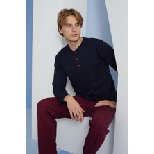 Kly Erkek Uzun Kol Midi Yaka Lacivert Pijama Takımı C9T2N5O3