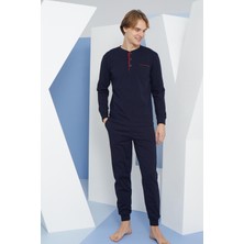 Kly Erkek Uzun Kol Midi Yaka Lacivert Pijama Takımı C9T2N4O4