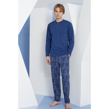 Kly Erkek Uzun Kol Midi Yaka Indigo Pijama Takımı C9T2N5O6