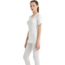 V Yaka Kısa Kol Unisex Beyaz Termal İçlik C3T6N2O1