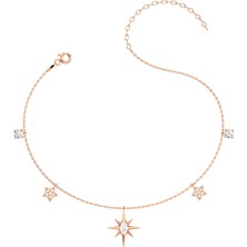 İndigo Takı Kutup Yıldızı Tek Taş Rose Gümüş Halhal