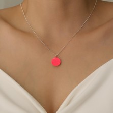 Nox Jewelry 925 Ayar Gümüş Pembe Mineli Yuvarlak Model Kolye