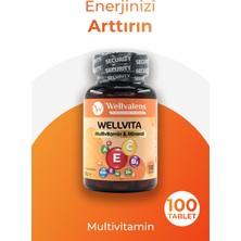 Wellvalens Wellvita Multivitamin & Mineral – 18 ve 6 Mineral ile Günlük Sağlık Desteği | 100 Tablet Vitamin C, E, B3, A, B5, D3, B2, B1, B6, B12, Çinko, Biotin, Iodine, Folik Asit, Selenyum, Bakır