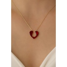 Nox Jewelry 925 Ayar Gümüş Bordo Mineli Kalp Kolye