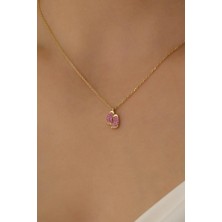 Nox Jewelry 925 Ayar Gümüş Pembe Taşlı Ayak Izi Kolye
