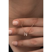 Nereze 925 Ayar Harf Kolye 3 Boyutlu N Harfi Kadın Gümüş Kolye