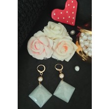 İnci Mode 24K Altın Kaplama Somon Inci Kare Sedef Akrilik Detaylı Küpe