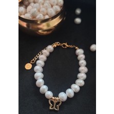 İnci Mode 24K Altın Kaplama Inci Kelebek Detaylı Trend Bileklik