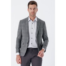 İmza Koyu Antrasit Ekoseli Mono Yaka Astarlı Çift Yırtmaç 6 Drop Slim Fit Dar Kesim Klasik Ceket 1002235134