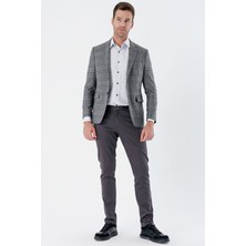 İmza Koyu Antrasit Ekoseli Mono Yaka Astarlı Çift Yırtmaç 6 Drop Slim Fit Dar Kesim Klasik Ceket 1002235134