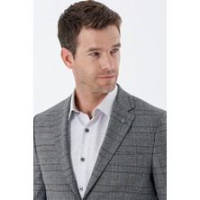 İmza Koyu Antrasit Ekoseli Mono Yaka Astarlı Çift Yırtmaç 6 Drop Slim Fit Dar Kesim Klasik Ceket 1002235134
