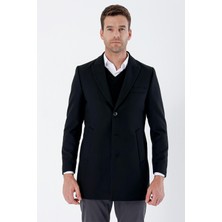 Siyah Kaşe Kırlangıç Yaka Yırtmaçlı Comfort Fit Rahat Kesim Klasik Palto 1005235257