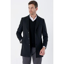 Siyah Kaşe Kırlangıç Yaka Yırtmaçlı Comfort Fit Rahat Kesim Klasik Palto 1005235257