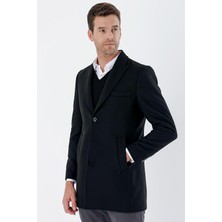 Siyah Kaşe Kırlangıç Yaka Yırtmaçlı Comfort Fit Rahat Kesim Klasik Palto 1005235257
