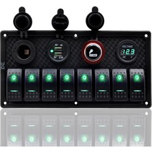 Bfy Switch Panel 8'li +Usb+Plastik Çakmaklık+ Çakmak+ Voltmetre Yeşil