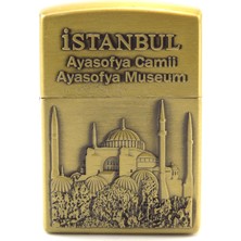 Hiçdurmaal Istanbul Ayasofya Cami Kabartma Görselli Eskitme Sarı Renkli Metal Gazlı Çakmak 1 Adet