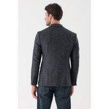 İmza Koyu Antrasit Desenli Mono Yaka Astarlı Çift Yırtmaç 6 Drop Slim Fit Dar Kesim Klasik Ceket 1002235132
