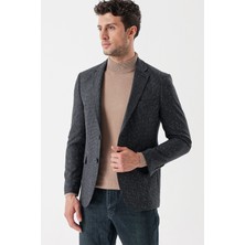 İmza Koyu Antrasit Desenli Mono Yaka Astarlı Çift Yırtmaç 6 Drop Slim Fit Dar Kesim Klasik Ceket 1002235132