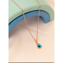 Dkmn Silver Singapur Zincirli Cam Nazar Boncuklu Altın Kaplama Gümüş Kolye