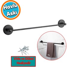 Nzb Vidalı Askılık Havluluk Sağlam Askı Metal Siyah Bez Havlu Asma Askısı Aparatı 42 cm Banyo Lavabo