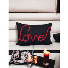 Leila Home Siyah Kırmızı Payetli Love Yazılı Yastık Kırlent Kılıfı