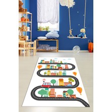 Evdeya Kaymaz Taban Yıkanabilir Trafik Araba Eğlendirici Çocuk Odası Oyun Halısı, Çocuk-18-Beyaz,