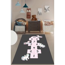 Evdeya Unicornlu Sek Sek Desen Yıkanabilir Eğlenceli Çocuk Odası Oyun Halısı, Çocuk-37-Antrasit,