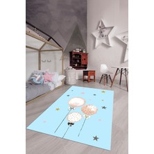 Evdeya Dijital Baskılı Kaymaz Yıkanabilir Balon Yıldız Desenli Çocuk Odası Halısı, Çocuk-24-Mavi,