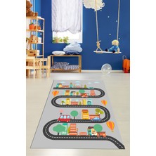 Evdeya Kaymaz Taban Yıkanabilir Trafik Araba Eğlendirici Çocuk Odası Oyun Halısı, Çocuk-18-Gri,
