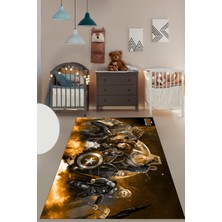 Evdeya Dijital Baskılı Kaymaz Yıkanabilir Çizgifilm Temalı Çocuk Odası Halısı, Çocuk-39-Kahve,