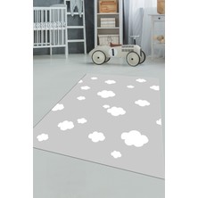 Evdeya Dijital Baskılı Kaymaz Yıkanabilir Bulut Desenli Çocuk Odası Halısı, Çocuk-08-Gri,
