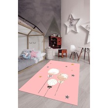 Evdeya Dijital Baskılı Kaymaz Yıkanabilir Balon Yıldız Desenli Çocuk Odası Halısı, Çocuk-24-Pembe,