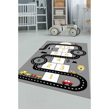 Evdeya Dijital Baskılı Kaymaz Yıkanabilir Seksek Trafik Yollu Çocuk Odası Halısı, Çocuk-06-Gri,