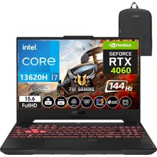 Asus Tuf Gaming FX507VV-LP243 13. Nesil Intel I7-13620H 64GB Ddr5 Ram  1tb SSD WINDOWS11PRO 15.6 Inç Fhd 144Hz 8gb RTX4060 140W Taşınabilir Bilgisayar FX507VV-LP24342+WEBLEGELSINÇANTA