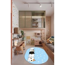 Evdeya Sevimli Kediler Baskılı Yıkanabilir Kaymaz Oval Çocuk Odası Halısı, O-Çocuk-49-Mavi,