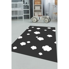 Evdeya Dijital Baskılı Kaymaz Yıkanabilir Bulut Desenli Çocuk Odası Halısı, Çocuk-08-Antrasit,