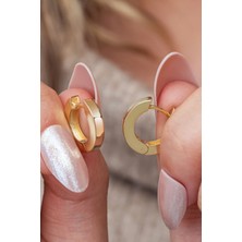 Nereze 925 Ayar Gümüş Gold Kaplama 15 mm Köşeli Halka Küpe