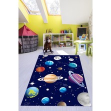 Evdeya Dijital Baskılı Kaymaz Yıkanabilir Uzay Temalı Çocuk Odası Halısı, Çocuk-38-Lacivert,