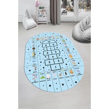 Evdeya Sek Sek Desen Ingilizce Öğretici Eğitici Oval Çocuk Odası Oyun Halısı, O-Çocuk-36-Mavi,